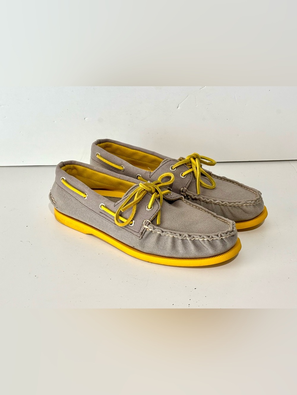 DS SPERRY TOP SIDER SIZE 10 BOAT SHOES 0532713 A/O GREY/YELLOW